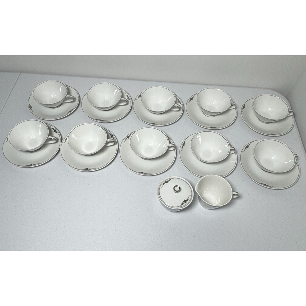 Vintage Hutschenreuther Selb Bavaria Rose Platinum Coffee Set Creamer Sugar 23pc - Picture 2 of 16